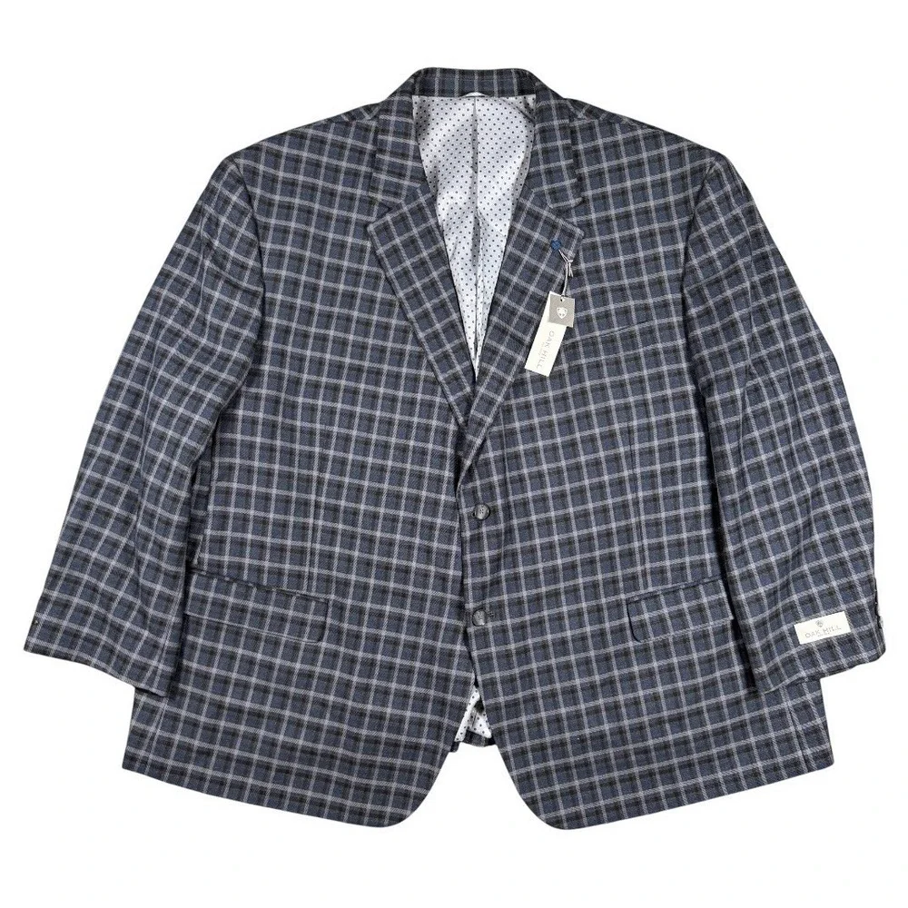Oak Hill Blazer 4XL Men Gray Glen Plaid Check Basket Weave Sport Coat Jacket NWT
